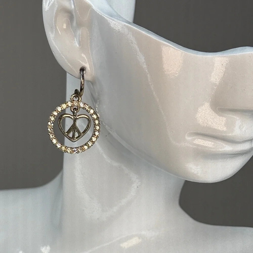 Silver Peace Sign Heart & Brilliants Earrings